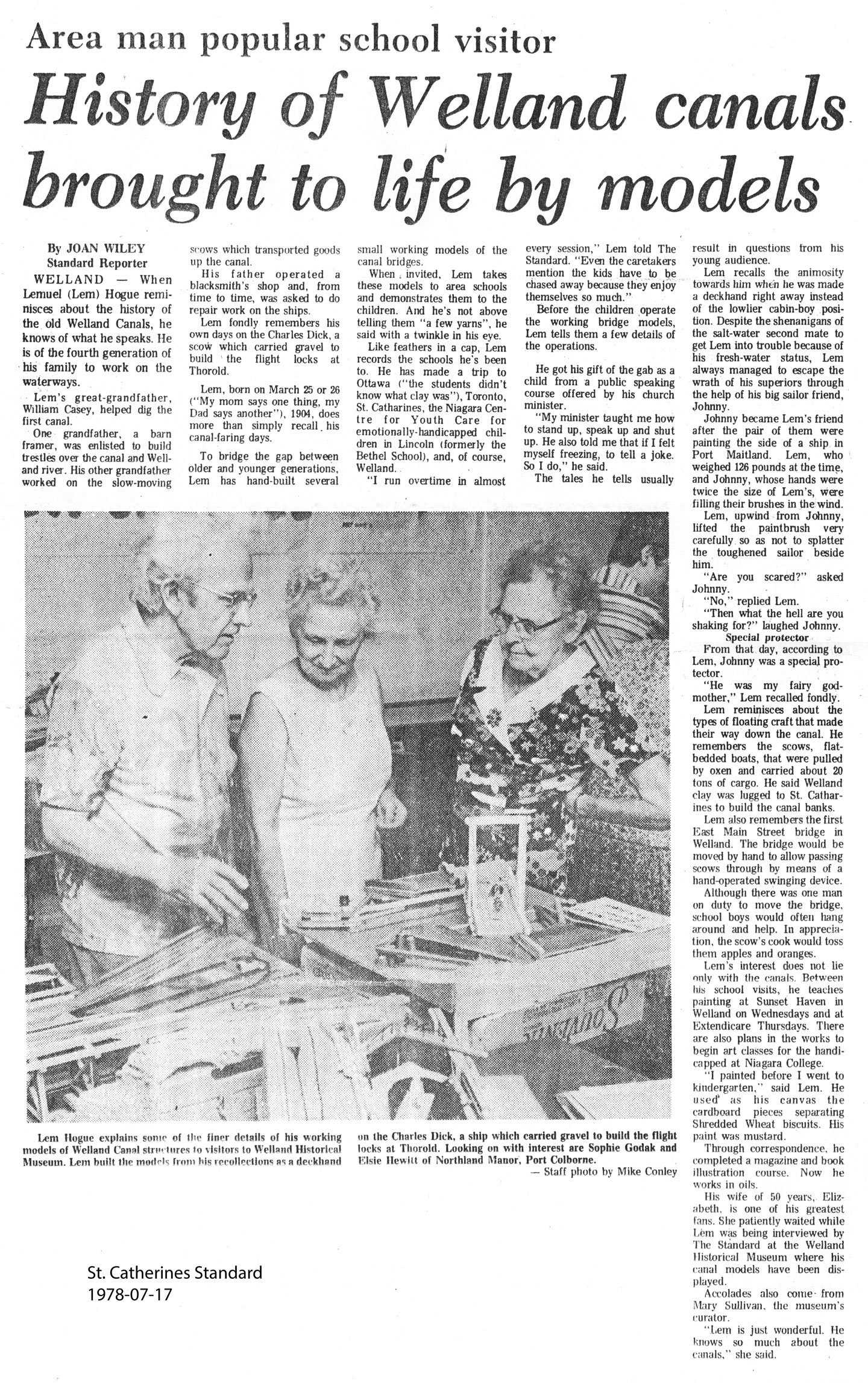 Scan of
  the article from the St. Catherines Standard newspaper article.